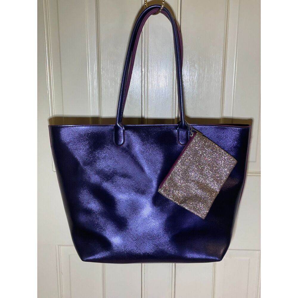 Bath & Body Works Metallic Purple Tote Bag with Sequin Pouch 2-Piece Set NWT